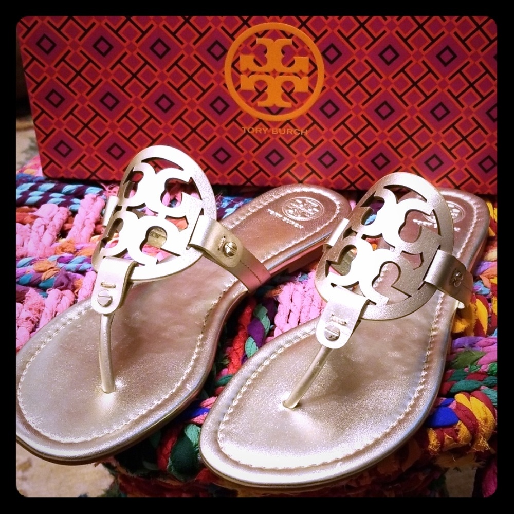 New Tory Burch Gold Miller Flipflop Sandals - (W9)